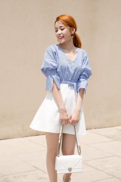 藍白穿搭　優雅 